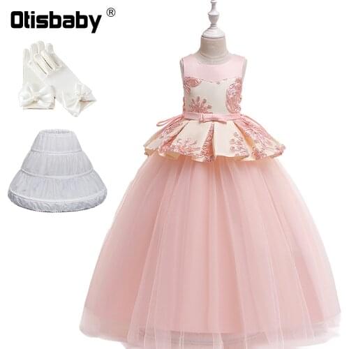 Kids Floral Tulle Long Pageant Floor Length Gowns Elegant Party Princess Dress Tangles Wedding Ceremony Dresses Age 10 12 13 14