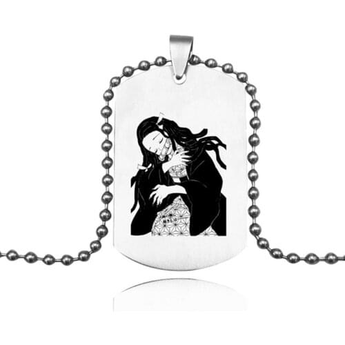 Anime Demon Slayer: Kimetsu no Yaiba Kamado Tanjirou Cosplay Double-sided Necklace Fashion Pendant Chain Choker Accessories Gift