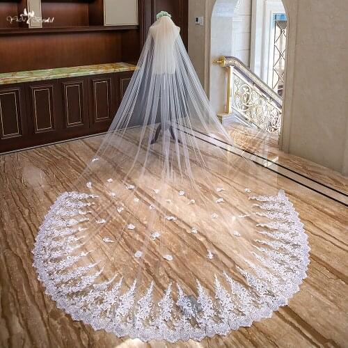 LZP308 Elegant Sequins Applique Bridal Veil 4 Meters Long And 3 Meters Wide Wedding Veil Two Layer Cathedral Wedding Veil