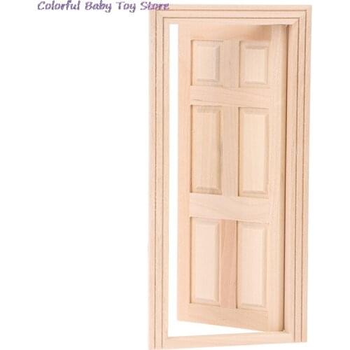 Hot Sale 1/12 Scale Miniature 6 Panel Interior Wooden Door DIY Dollhouse Furniture Doll House Accessories