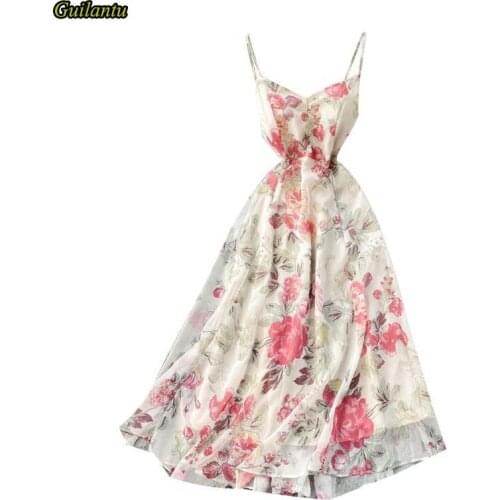 Guilantu 2021 Bohemian Boho Beach Maxi Dress Women Summer Sleeveless Bandage Backless Sexy Long Dress Print Vintage Dresses