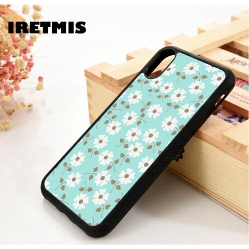Iretmis 5 5S SE 6 6S TPU Silicone Rubber Phone Case Cover for iPhone 7 8 Plus X Xs 11 12 MINI Pro Max XR Blue Grey Bright Daisy