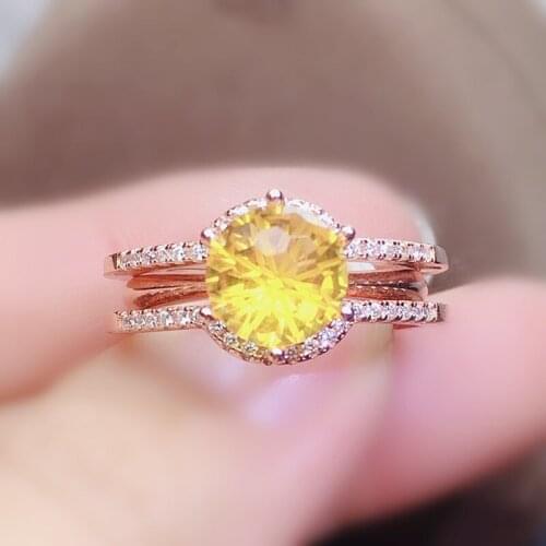 Natural real yellow citrine ring Three styles to wear 8*8mm 1.8ct gemstone 925 sterling silver Fine jewelry J215293