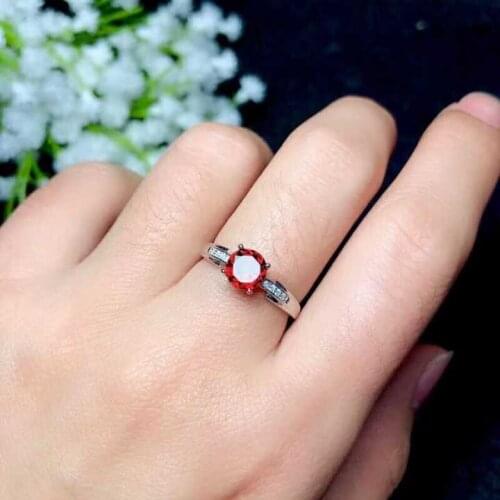 Natural red garnet gem Ring Natural gemstone ring S925 silver trendy elegant Cute Small round women party gift fine Jewelry