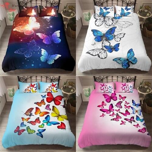 Homesky Glowing Butterflies Bedding Sets 3D luxury Colorful Duvet Cover Bedding Set Flying Butterfly Bed linen Bedclothes