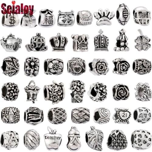 Seialoy Silver Color Flower Basket Bouquet Beaded Baseball Rugby Gift Bag Beads Fit Diy Bracelets Jewelry Making Accessories