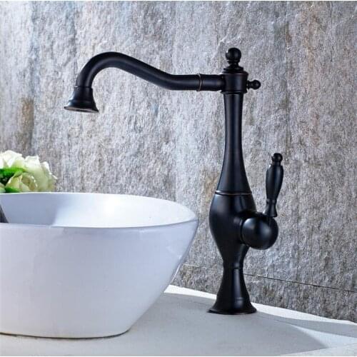 Oil Rubbed Bronze basin faucet mixer pull out, Copper wash basin faucet hot and cold, Rotated bathroom sink basin faucet black
