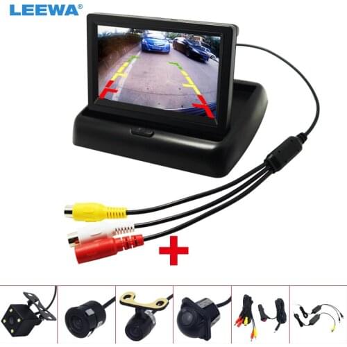 LEEWA 4.3" Foldable TFT LCD Car Rearview Monitor With Reversing Backup Camera Video System 2.4G Wireless & Cigarette Lighter
