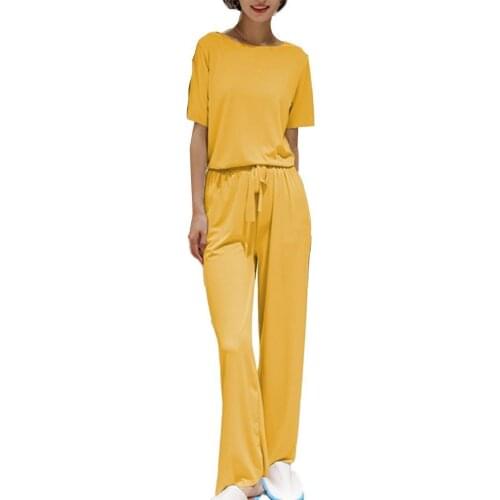 Summer Women Pajamas Set Two-piece Elastic Round Neck Breathable Women Tops Drawstring Pants Comfortable Pajamas Zomer pyjamas