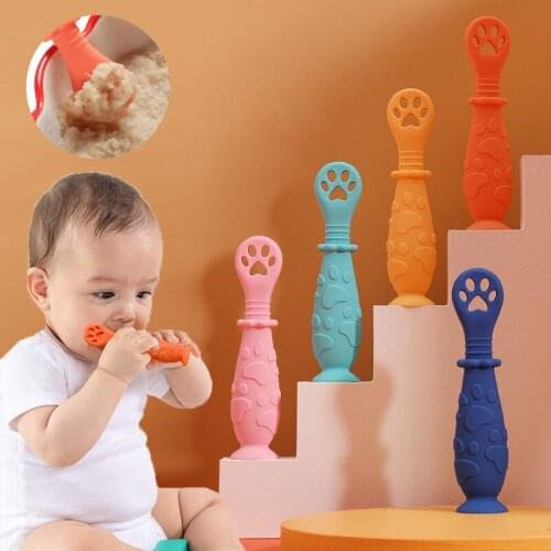 2Pcs/Set Baby Safety Silicone Feeding Spoons Suit Newborn Non-Toxic Molar Stick Infant Teether Tableware Childrens Rice Cereal