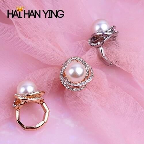 Fashion Adjustable Rings Rose Flower Pearl Rings Womens Gold Silver Rose wedding Rings Party Jewelry women accessories big rings