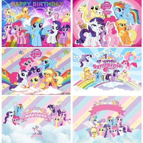 My Little Pony Happy Birthday Backdrop Newborn Baby Girl 1st Birthday Kids Party Decor Background for Home Photography Decor