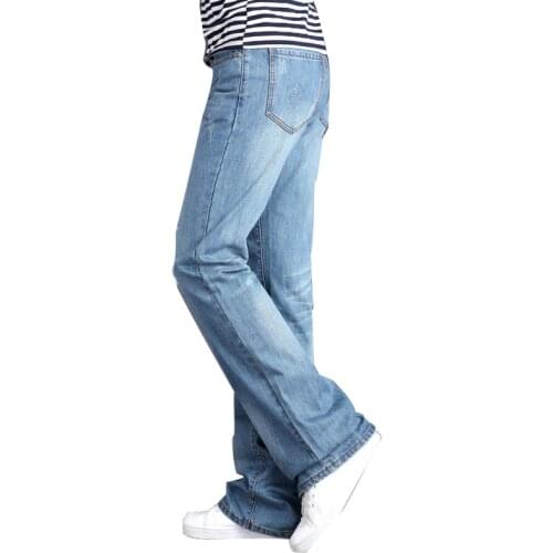 Mens Flared Leg Jeans Trousers High Waist Long Flare Jeans For Men Bootcut Blue Jeans Hommes Plus Size 28-36