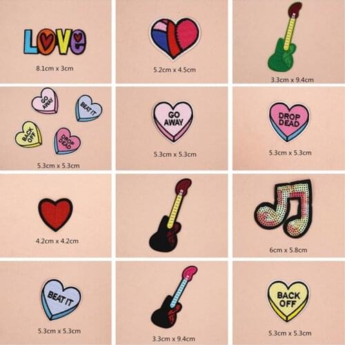 Love Guiter Heart Patches Cap Shoe Iron On Embroidered Appliques DIY Apparel Accessories Patch For Clothing Fabric Badges BU79