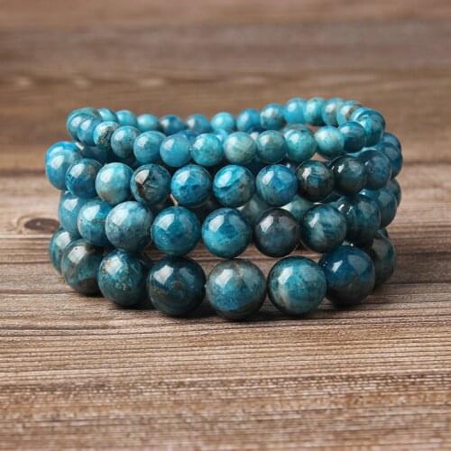 Lingxiang 4/6/8/10/12mm Natural blue apatite bracelet is suitable for men and women to wear elastic string beaded jewelry