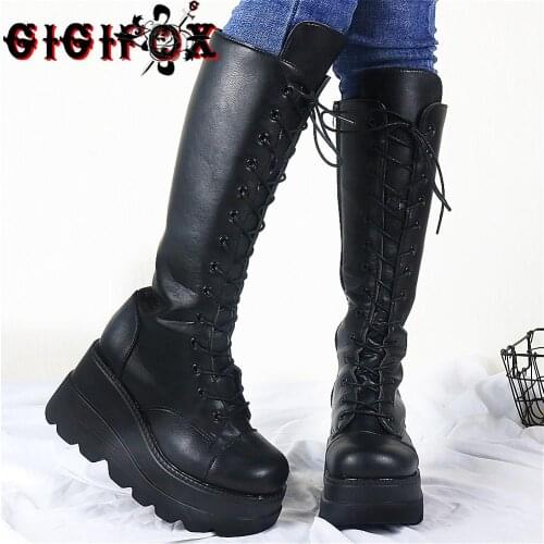 Brand New Large Sizes 43 Platform Wedge High Heels Stylish Trendy Cool Atuumn Winter Motorcycles Boots Shoes Women Footwear