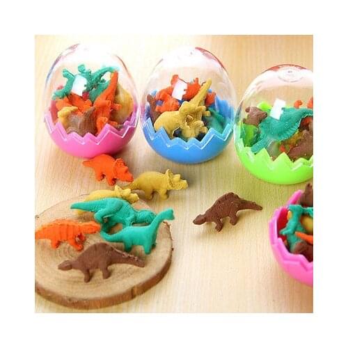 Creative 8Pcs/Pack Novelty Mini Kawaii Dinosaur Egg Pencil Rubber Eraser With Egg Erasers Students Stationary Gift