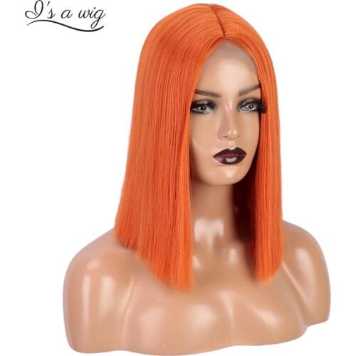 Is a wig Short Straight Bob Wigs Synthetic Wigs for Women Orange Color Middle Part Blonde Black Brown Red Pink Cosplay Hairs