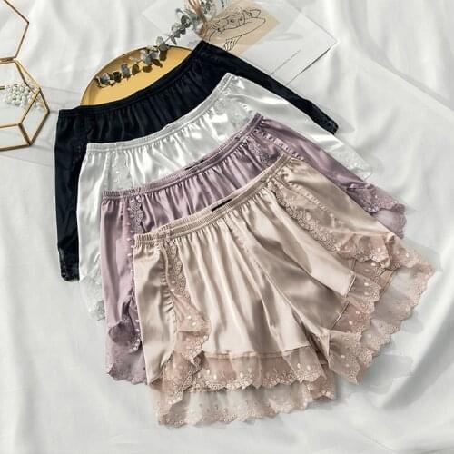 2020 new summer home pajamas womens thin loose high waist can wear womens lace anti-running safety pants