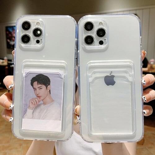 Card Bag Transparent Soft Phone Case For iPhone 12 13 Pro Max 11 Pro XS Max XS XR 7 8 Plus 12 13 Mini Shockproof Silicone Cover