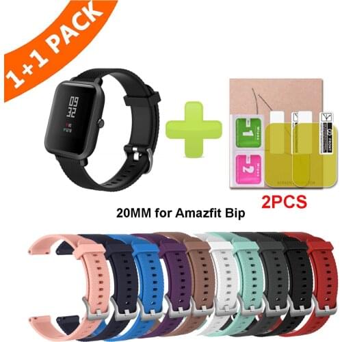 Silicone Strap For Amazfit Bip Strap Youth Smart Watch Soft Strap Bracelet For Xiaomi Huami Amazfit Bip With Protective Film