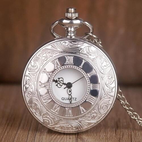 Top Brand Vintage Silver Pocket Watches Quartz Necklace Pocket & Fob Chain Watches Unisex Clock for Men Women CF1092