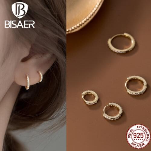 Stud Earrings BISAER Hot Sale 925 Sterling Silver Round Circle Women Earrings Colorful Cubic Zircon CZ Silver Jewelry ECE721