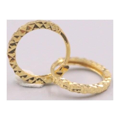 Real Pure 18K Yellow Gold Earrings Square Carved Circle Hoop Earrings About 0.8g For Men Woman Gift