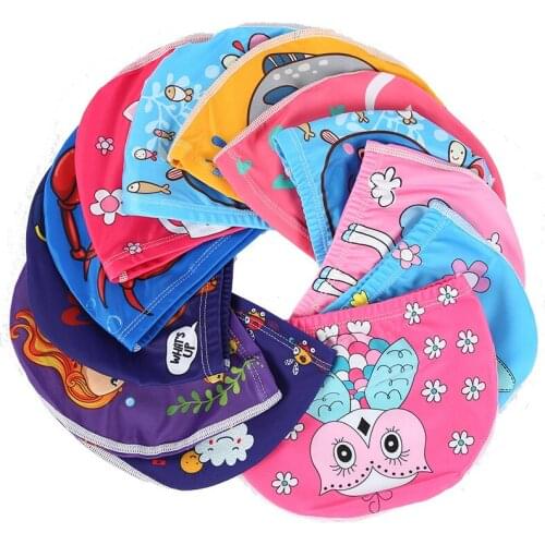 Children Kids Elastic Fabric Cartoon Swimming Cap Swiming Pool Water Sport Protect Ears Hat Swim Bathing Hats