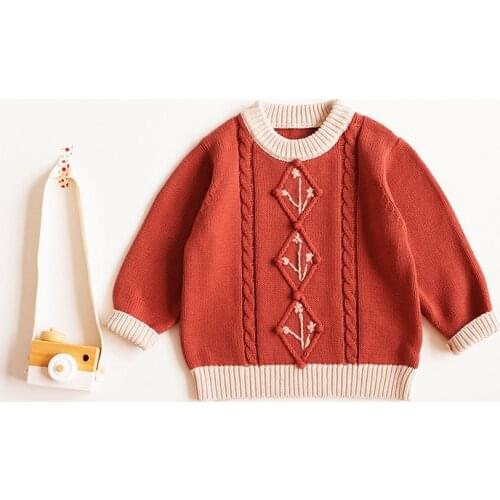 21 Girls sweaters pullover red knitted embroidered floral sweet baby sweaters