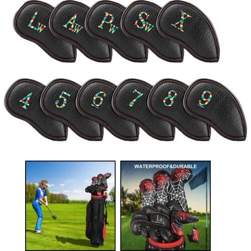 Embroideried Golf Irons Headcovers 11PCS Club PU Leather Training Equipment