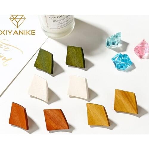 XIYANIKE 2019 New Fashion Square Rattan Hit Color Wood Drop Geometric Earring For Women Gift Jewelry Boucle D'oreille Brincos
