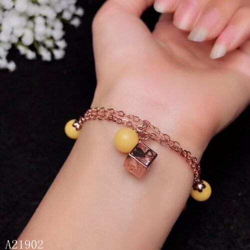 KJJEAXCMY boutique jewelry 925 sterling silver inlaid natural gemstone amber wax female luxury bracelet support detection