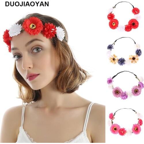 DUOJIAOYAN Bohemian fashion ladies handmade daisy wreath multi-color customizable wedding headband women