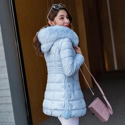 Womens Long Winter Jacket Korean Long Thick Coat Female Vs Pink Women Jackets Big Fur Collar Parka Campera Mujer KJ421