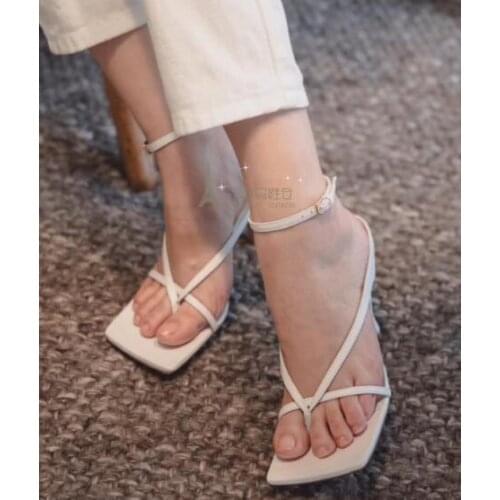 Moraima Snc Newest Open Toe High Heel Sandal Woman White Leather Ankle Strap Gladiaotr Shoes Sexy Square Toe Cutouts Sandal