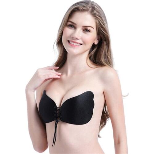 Women Sexy Bras Self Adhesive Strapless Bandage Blackness Solid Bra Stick Gel Silicone Push Up Bra Cup A B C D Invisible Bra