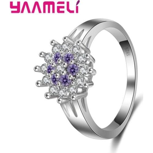 New Trendy Women Anillos Flower Shape Wedding 925 Sterling Silver Rings Jewelry With Full Crystals For Female Engagement