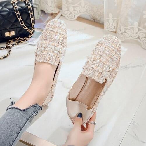 2021 New Spring Women Square Head Pearl Flats Shoes Women Shoes Women Loafers Slip On Flats Casual shoes NVX235