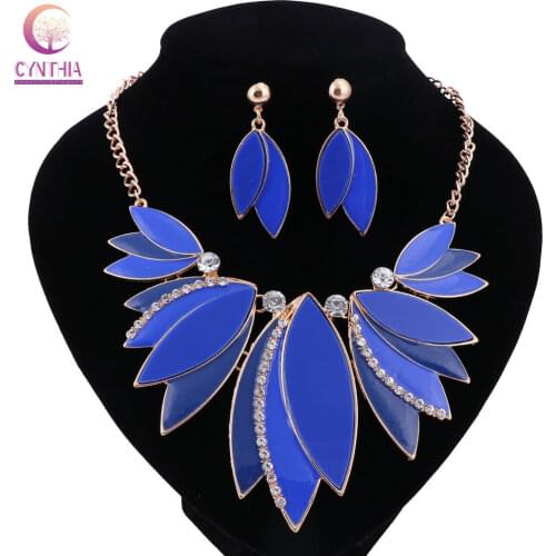 5 colors leaves Women Gold color boho fashion jewelry sets for party wedding with earrings statement necklace Trendy necklace