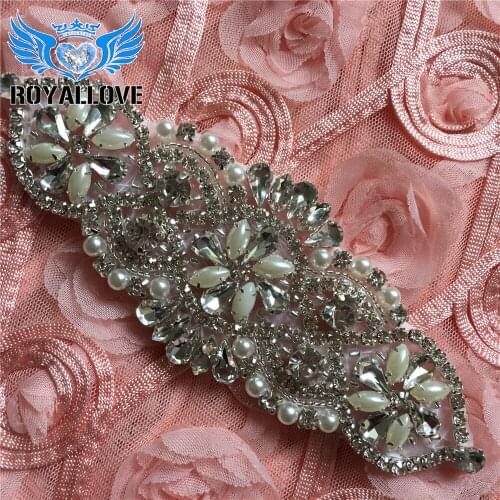 10pcs) Wholesale iron on rhinestone dance appliques crystal Pearl applique belt for Wedding Dresses Bridal Sash DIY Lace Garter