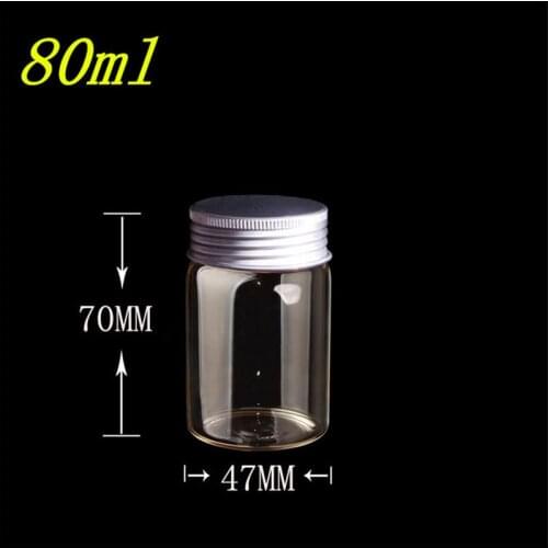 47*70*34mm 80ml Glass Bottles Silicone Stopper Aluminium Cap Empty Jars Glass Transparent Clear Bottles Vials Containers 12pcs
