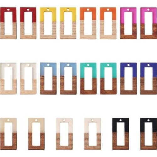 18~22Pcs Colorful Resin Mix Walnut Wood Pendants Two Tone Monstera Leaf Ring Star Charms DIY Jewelry Making Findings Accessories