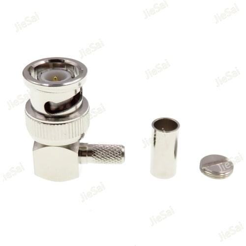 2pcs BNC Male Plug Connector Adapter 90 Degree Right Angle Crimp For RG58 RG400 RG142 Cable Surveillance System