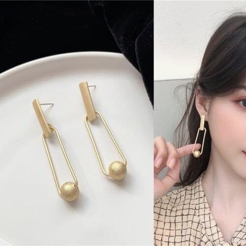Punk Solid Color Hollow Metal Hoop Bead Pendant Drop Earrings for Women Girls Teens Ear Jewelry Earrings 2021 Trend New Arrival