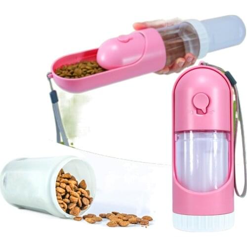 Pet Water And Food Cup With Lanyard Retractable One-Button Switch Segmented Design Wide-Mouth Sink Provided Filter Lock Function