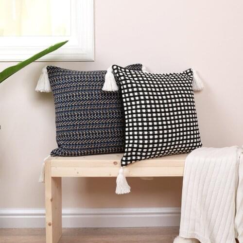Nordic Jacquard Style Cotton-ramie Fabrics Cushion Cover Tassels Pillow Case Handmade Home Sofa Living Room Decoration YSD