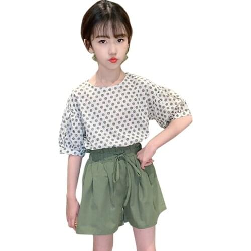 Children Clothes Dot Tshirt + Skirt Costume For Girls Summer Kids Girls Clothes Casual Style Childrens Clothes 6 8 10 12 14