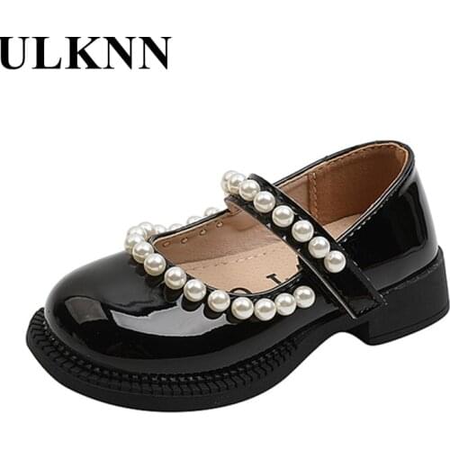 Girls Beading Leather Flats 2021 Fashion Kids Single Shoes Childrens Non-slip Black Princess Leather Shoes Size 22-31