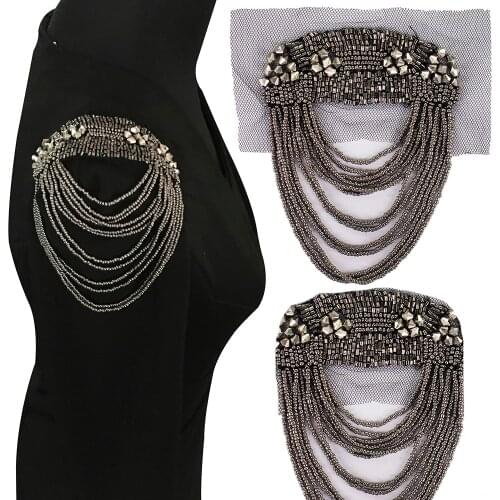 2pcs High quality handmade fashion tassel chain shoulder badge beads fabric epaulettes